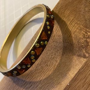 Gold Tone Bracelet with Orange Triangle and Iridescent insets